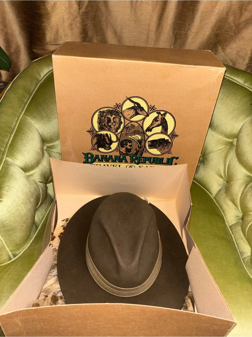 Vintage New Banana Republic Brown Fedora Safari Travel Indiana Jones Hat Wool 7